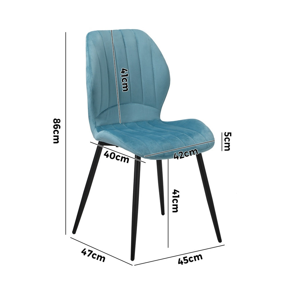 Set of 2 Dining Chairs Padded Seat Armless Velvet Blue