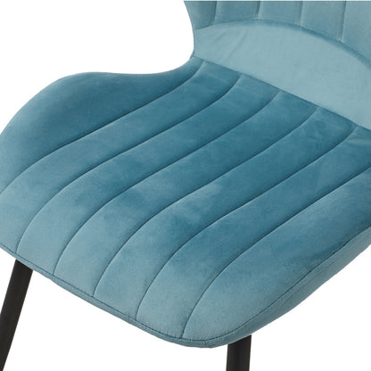 Set of 6 Dining Chairs Padded Seat Armless Velvet Blue