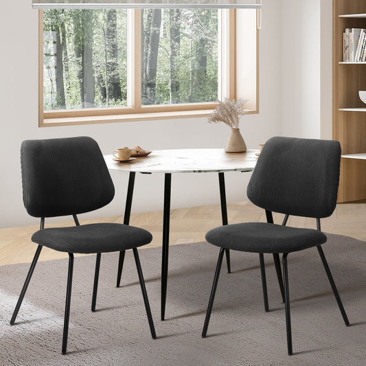 2x Dining Chairs Vintage Retro Polyester Dark Grey Modern Kitchen Lounge Set
