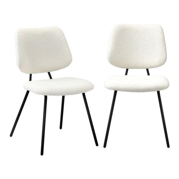  2x Dining Chairs Vintage Retro Sherpa Fabric White Modern Kitchen Lounge Set