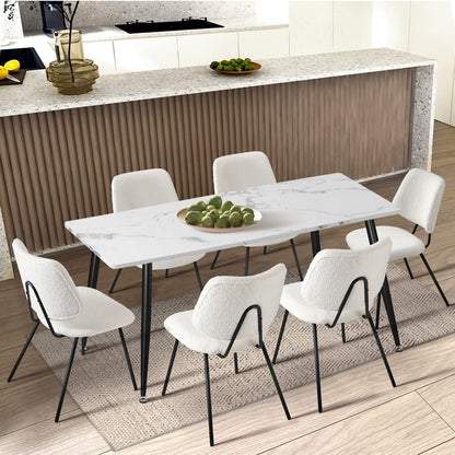 2x Dining Chairs Vintage Retro Sherpa Fabric White Modern Kitchen Lounge Set