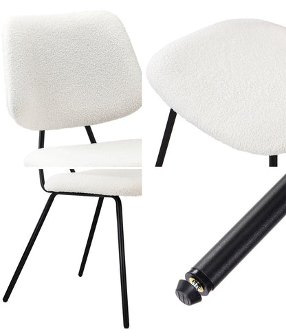 2x Dining Chairs Vintage Retro Sherpa Fabric White Modern Kitchen Lounge Set