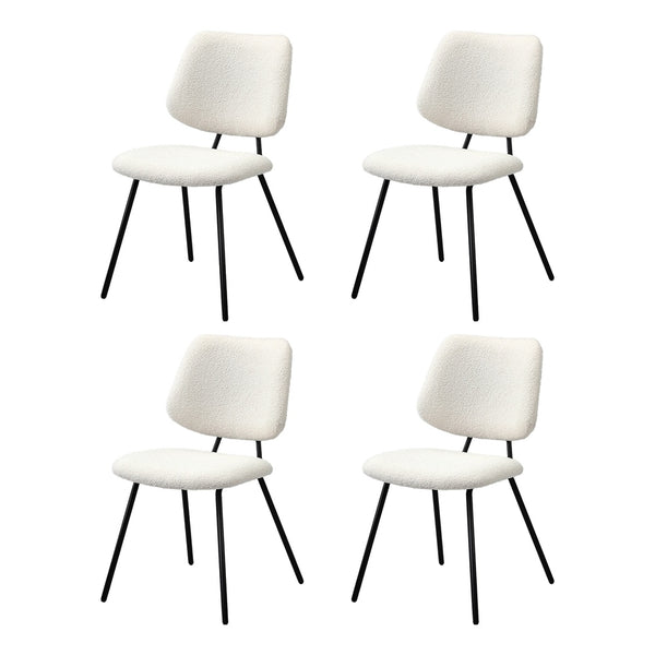  4x Dining Chairs Vintage Retro White Sherpa Padded Kitchen Dining Chairs