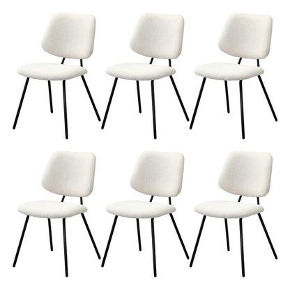 Set of 6 Vintage Retro Dining Chairs White Sherpa Padded Kitchen Chairs