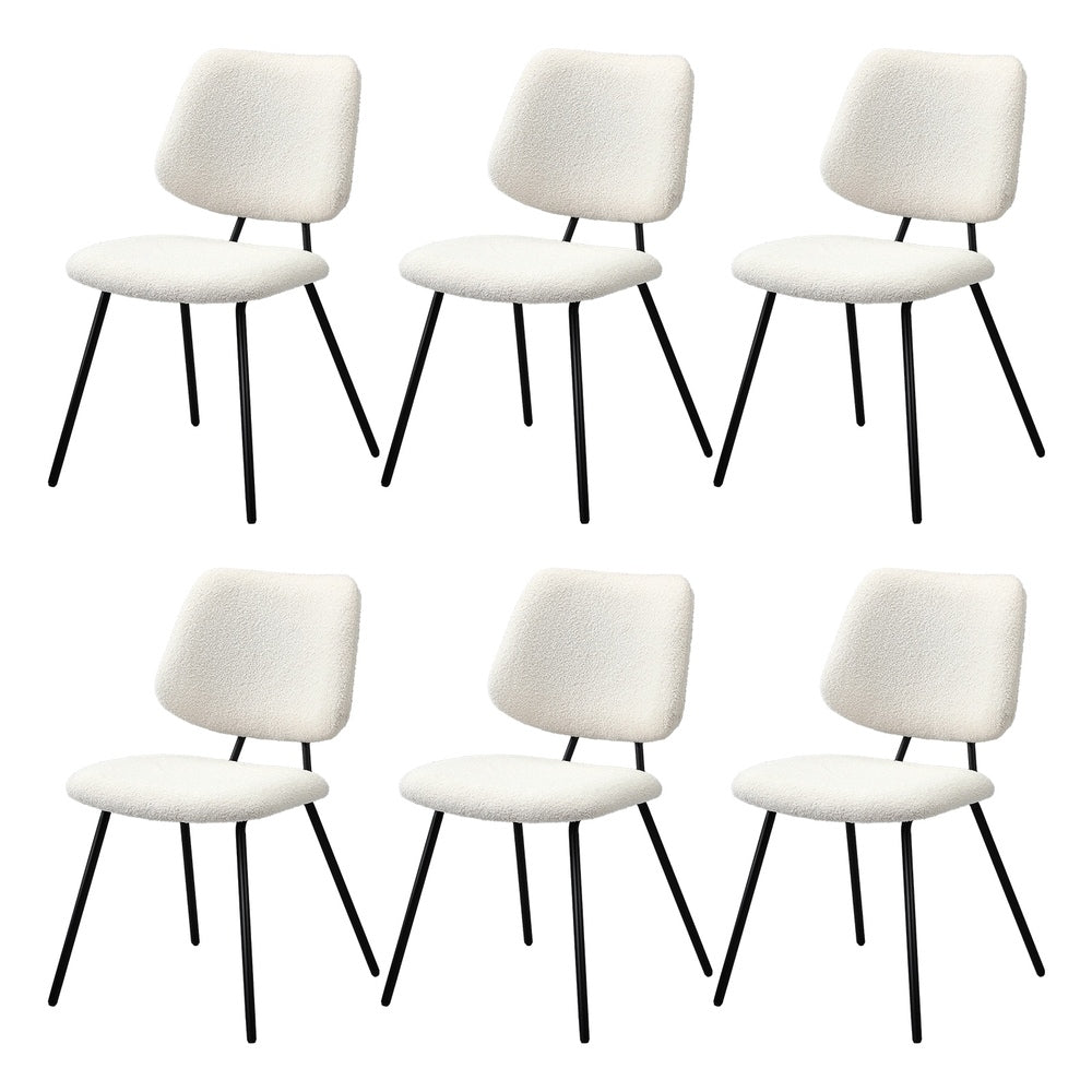 Set of 6 Vintage Retro Dining Chairs White Sherpa Padded Kitchen Chairs