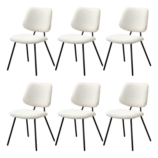 Set of 6 Vintage Retro Dining Chairs White Sherpa Padded Kitchen Chairs