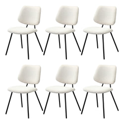 Set of 6 Vintage Retro Dining Chairs White Sherpa Padded Kitchen Chairs