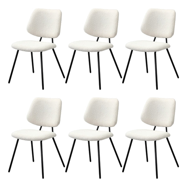  Set of 6 Vintage Retro Dining Chairs White Sherpa Padded Kitchen Chairs