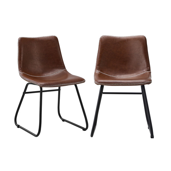  2x Dining Chairs Lounge Retro Padded Seat PU Brown