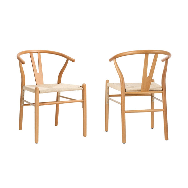  Set of 2 Wooden Dining Chair Wishbone Shaped Chair