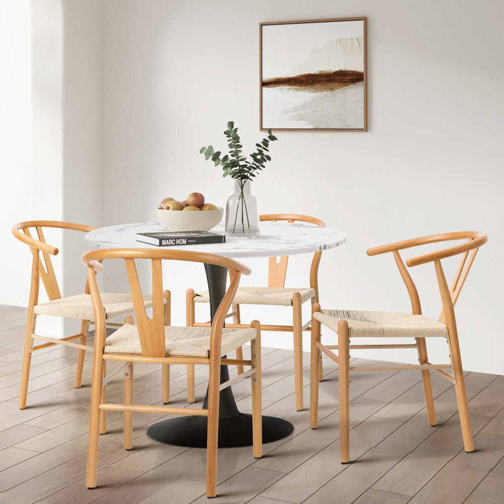 Set of 2 Wooden Dining Chair Wishbone Shaped Chair
