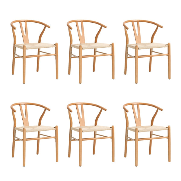  Set of 6 Wooden Dining Chair Wishbone Shaped Chair