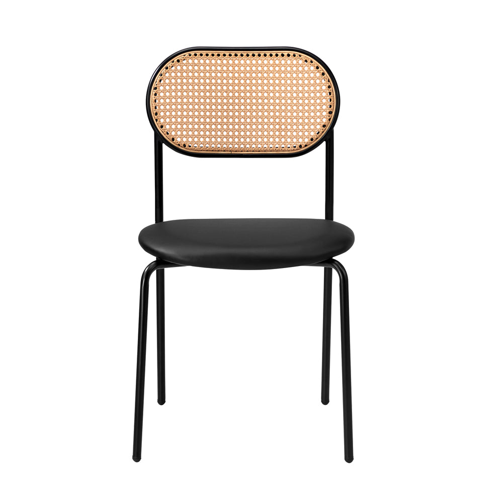 2PCS Rattan Dining Chair Sherpa PU Leather White/Black
