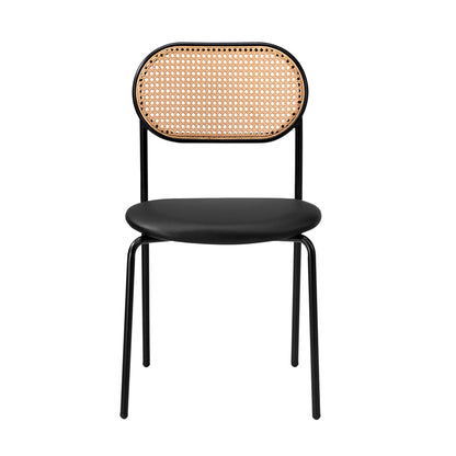 2PCS Rattan Dining Chair Sherpa PU Leather White/Black