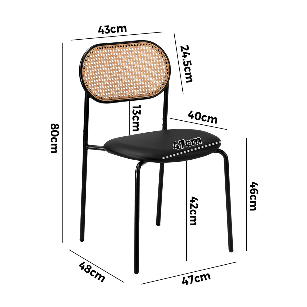 2PCS Rattan Dining Chair Sherpa PU Leather White/Black