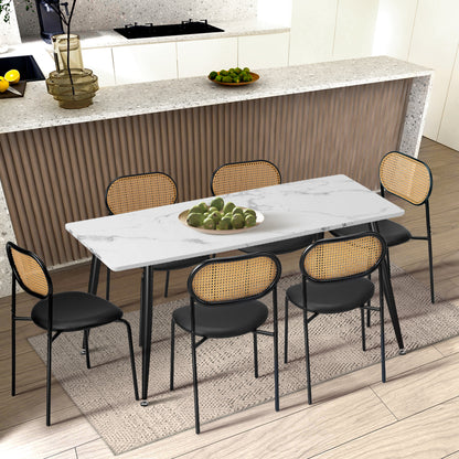 2PCS Rattan Dining Chair Sherpa PU Leather White/Black