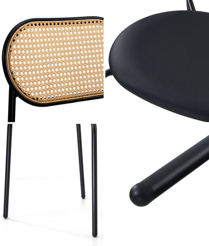 2PCS Rattan Dining Chair Sherpa PU Leather White/Black