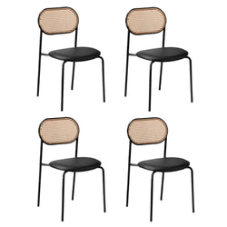 4PCS Dining Chair Rattan Furniture PU Leather Black/Brown