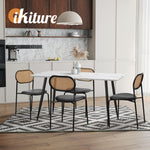 4PCS Dining Chair Rattan Furniture PU Leather Black/Brown