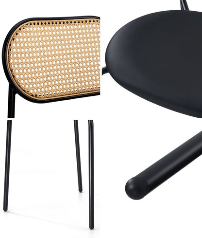 4PCS Dining Chair Rattan Furniture PU Leather Black/Brown