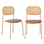 2PCS Dining Chair Rattan PU Leather Brown