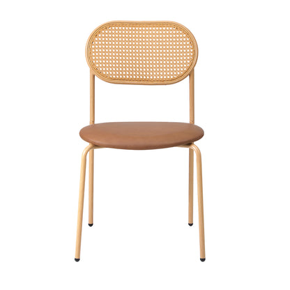 4PCS Dining Chair Rattan Furniture PU Leather Black/Brown