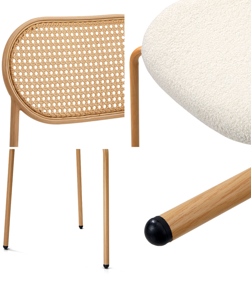2PCS Rattan Dining Chair Sherpa PU Leather White/Black