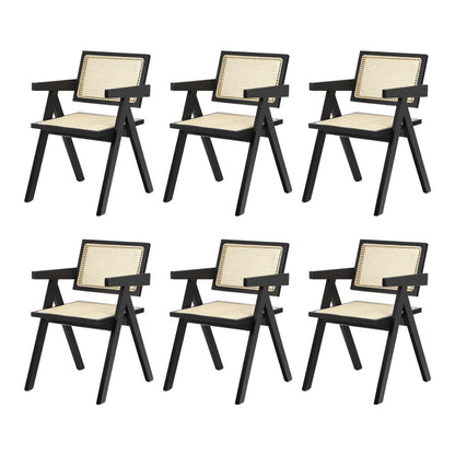 6x Dining Chairs Rattan Chair Wooden Balck