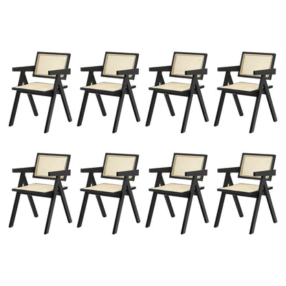 8x Dining Chairs Rattan Chair Wooden Balck