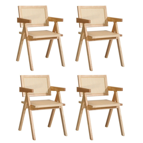  4x/6x Wooden Dining Chairs Rattan Natural