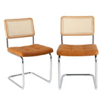 2x Rattan Dining Chair Steel Frame Leather Seat Brown