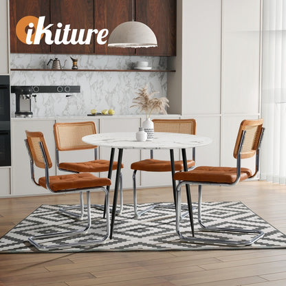 4x Rattan Dining Chair Cesca Replica Cantilever Velvet