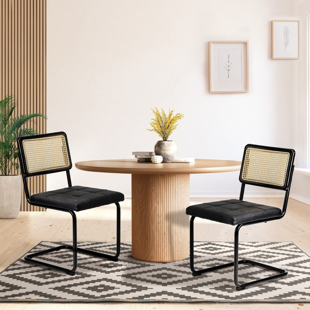 2x Rattan Dining Chairs Cesca Replica Cantilever PU Leather for Dining Room