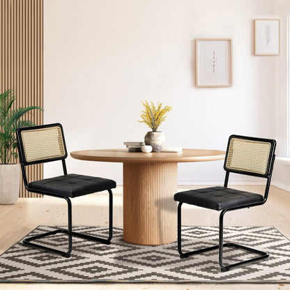 2x Rattan Dining Chairs Cesca Replica Cantilever PU Leather for Dining Room