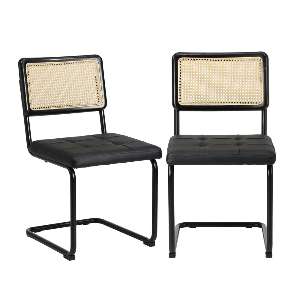 2x Rattan Dining Chairs Cesca Replica Cantilever PU Leather for Dining Room