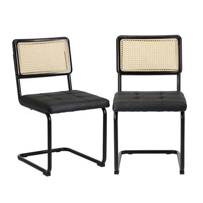 2x Rattan Dining Chairs Cesca Replica Cantilever PU Leather for Dining Room
