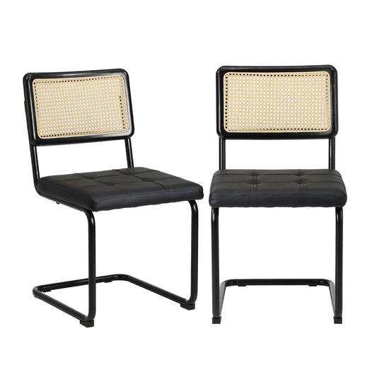 2x Rattan Dining Chairs Cesca Replica Cantilever PU Leather for Dining Room
