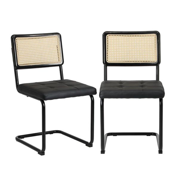  2x Rattan Dining Chairs Cesca Replica Cantilever PU Leather for Dining Room