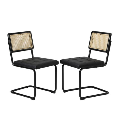 2x Rattan Dining Chairs Cesca Replica Cantilever PU Leather for Dining Room