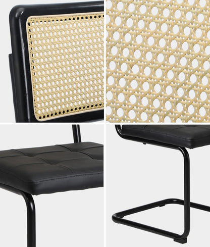 2x Rattan Dining Chairs Cesca Replica Cantilever PU Leather for Dining Room