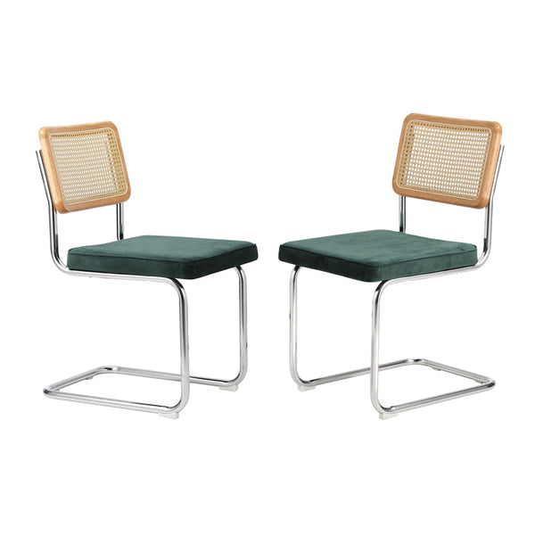  2x Rattan Dining Chairs Cesca Replica Cantilever Velvet Seat for Kitchen