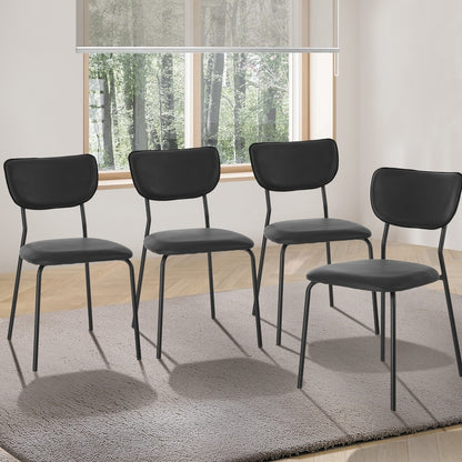 Set of 4 Dining Chairs PU Leather Padded Seat Black Modern Upholstered