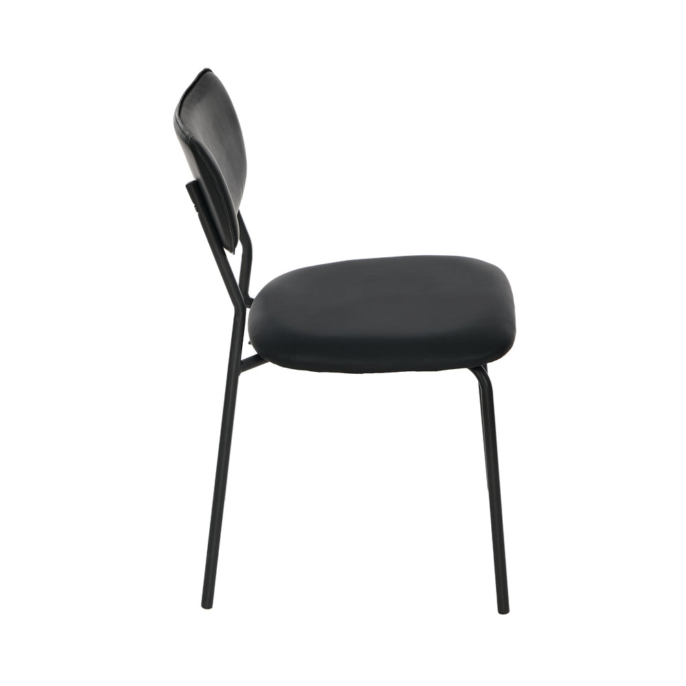 Set of 4 Dining Chairs PU Leather Padded Seat Black Modern Upholstered