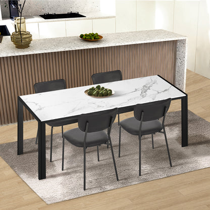 Set of 4 Dining Chairs PU Leather Padded Seat Black Modern Upholstered