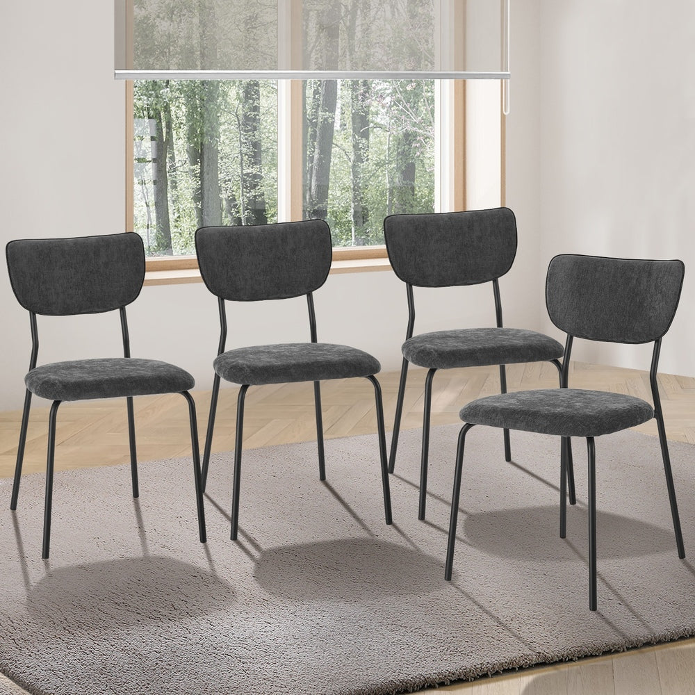 Set of 4 Dining Chairs Linen Fabric Padded Seat Grey Modern Upholstered