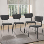 Set of 4 Dining Chairs Linen Fabric Padded Seat Grey Modern Upholstered