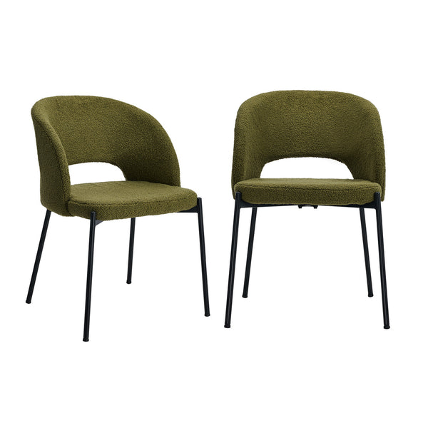  2x Armchair Dining Chair Sherpa Green&Black
