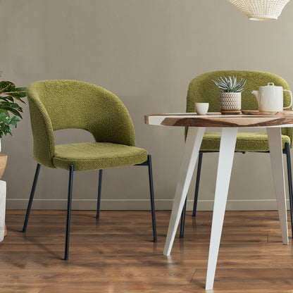 2x Armchair Dining Chair Sherpa Green&Black