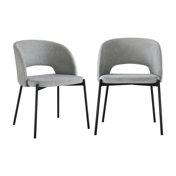  Dining Chair Set of 2 Linen Grey and Black