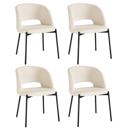 4x Armchair Dining Chair Sherpa White,Gold&Black